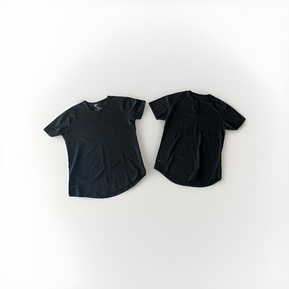BYLT Basics Mens Large T Shirt Lot of 2 Black Crew Neck Henley Premium Stretch